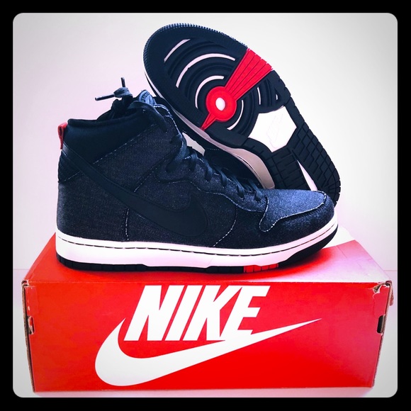 Nike | Shoes | Nike Dunk High Tops Comfort Black Denim Men Shoes | Poshmark